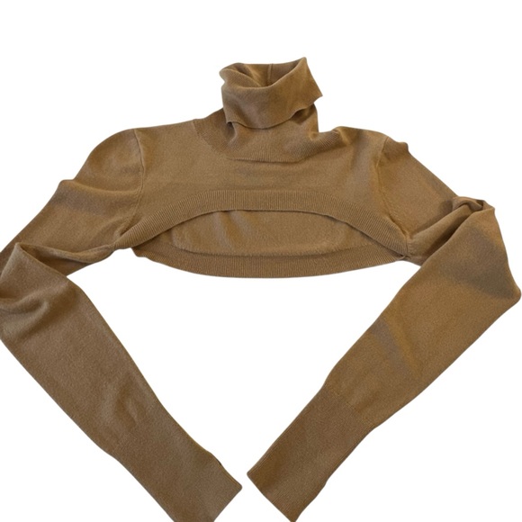 Yummy Sweater Co. Camel Color‎ Turtleneck Knit Shrug XS - Picture 9 of 9